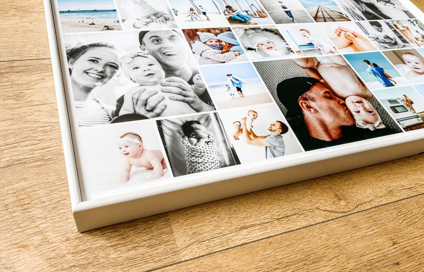 je fotocollage op aluminium inlijsten